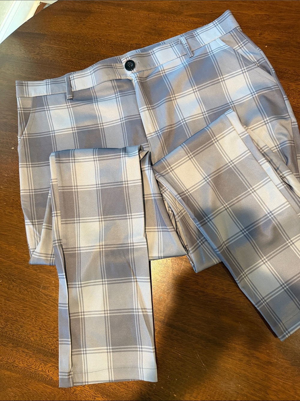 Amazon Men's Plaid Dress Pants in Light Gray and Cream